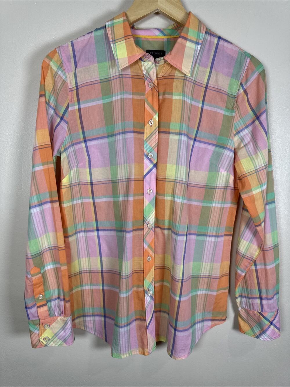Talbots Womens Button Up Shirt S Plaid Cotton Preppy Coastal Beach